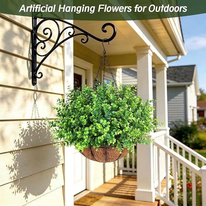 Artificial Greenery Eucalyptus Boxwood, Faux Outdoor Plants, Hanging Baskets - Image 9