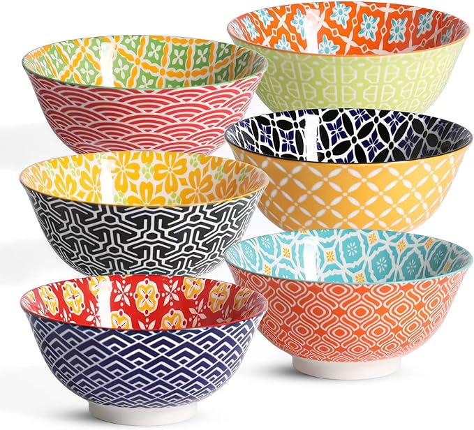Metahom Ceramic Cereal Bowls Set of 6, Colorful Soup Bowls 23 Oz | Kitchen Bowl by Metahom