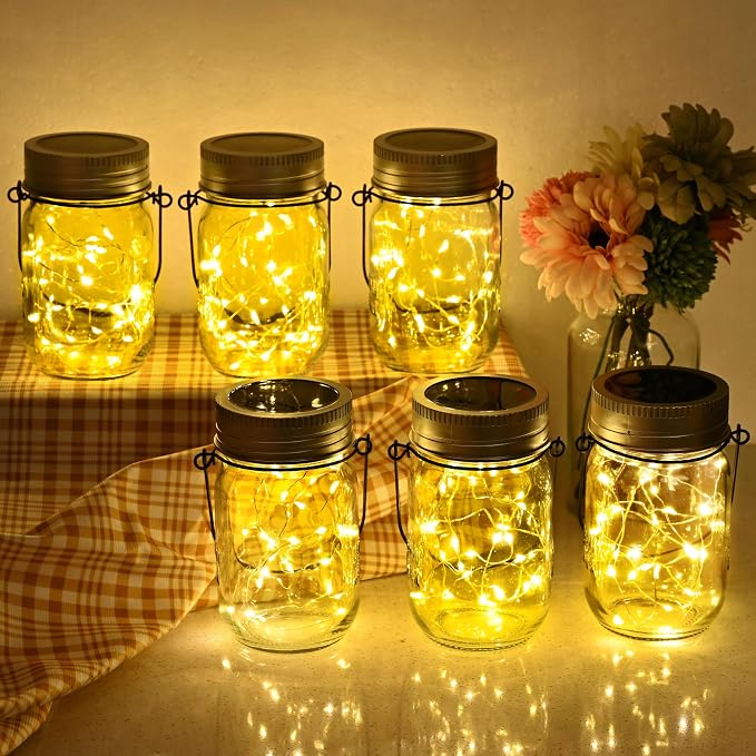 GIGALUMI Solar Mason Jar Lights, 8 Pack 30 Led String Fairy Lights | Garden - Image 2