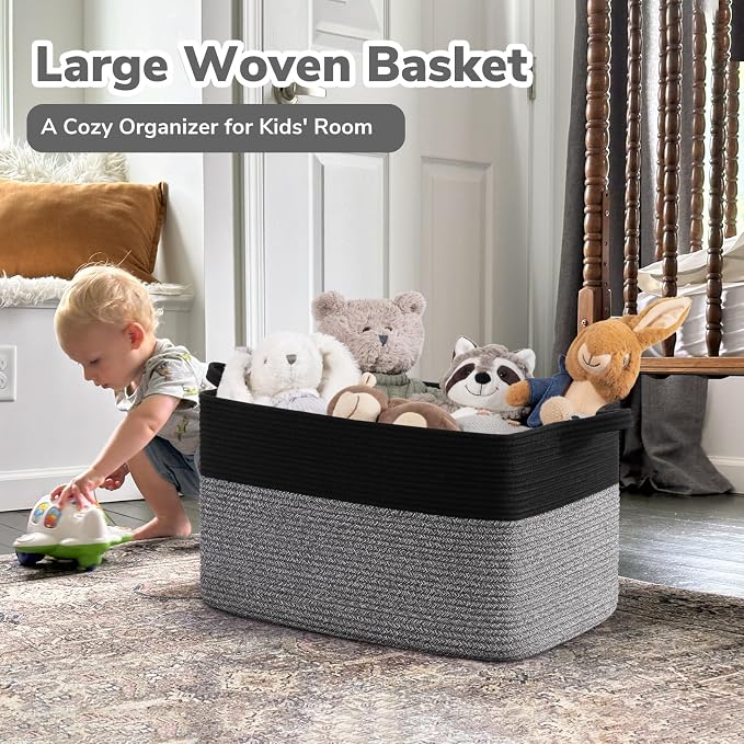 Goodpick Large Woven Rope Blanket Basket, Living Room & Bedroom Organization - Image 2