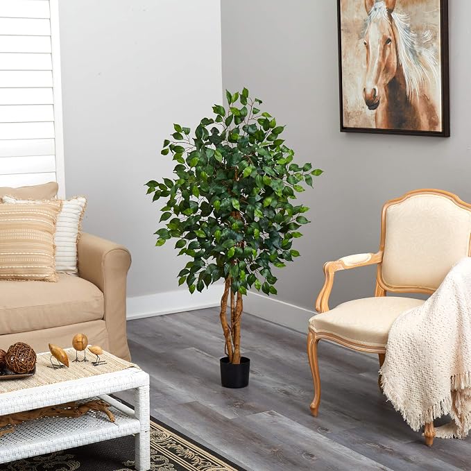 Nearly Natural 4 ft Artificial Triple Trunk Ficus Tree - Image 7