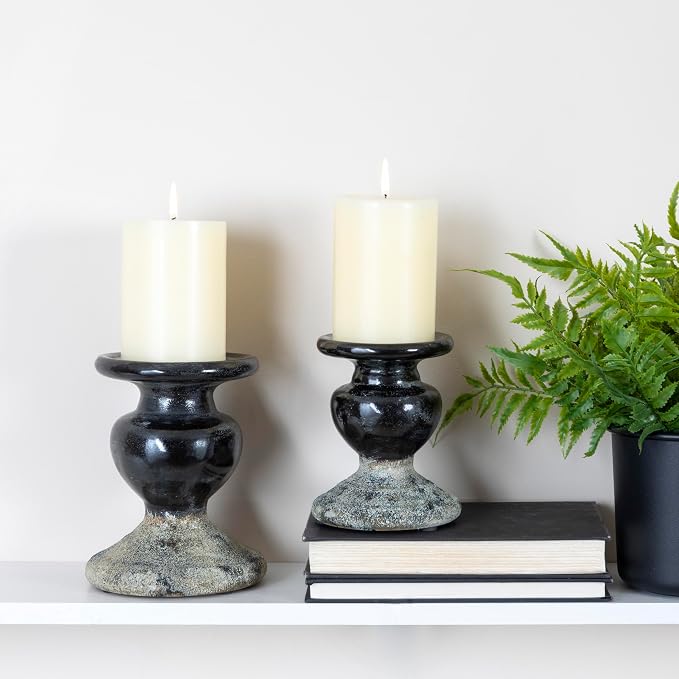 Creative Co-Op 2-Tone Sculptural Terracotta Pillar Candle Holder, Distressed - Image 4