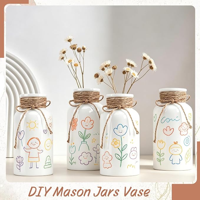 6 Pack Mason Jar Vases for Centerpieces, Wide Mouth Mason Jars - Image 4
