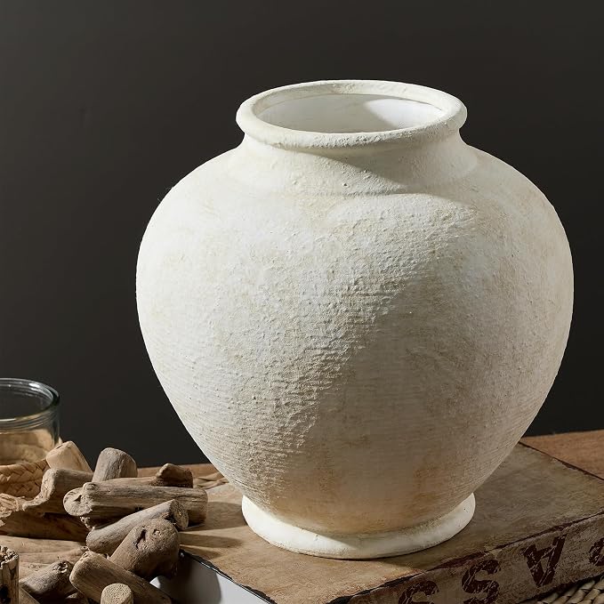 Ceramic Large Flower Vase, Rustic Farmhouse Vase Decorative Big Round Vases by ooit