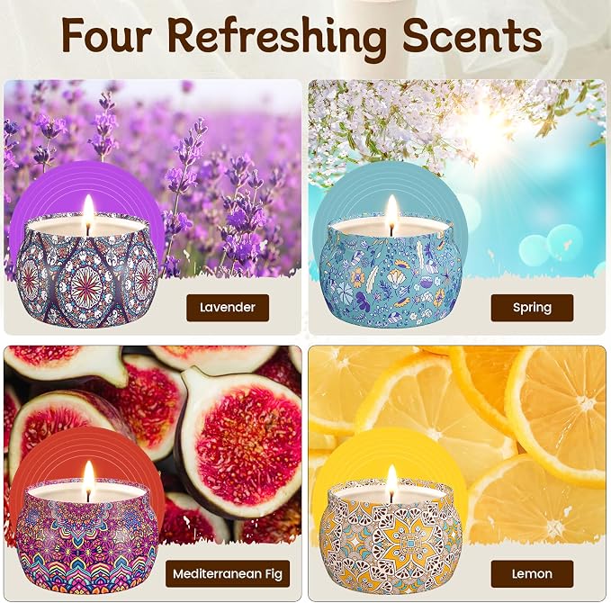 Scented Candles, Gifts for Women | 4 assorted scents, 120h burn time, cotton - Image 2