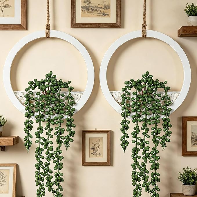 Boho Wall Decor, Indoor Hanging Planter Greenery Decor, Faux Succulent Wall - Image 2