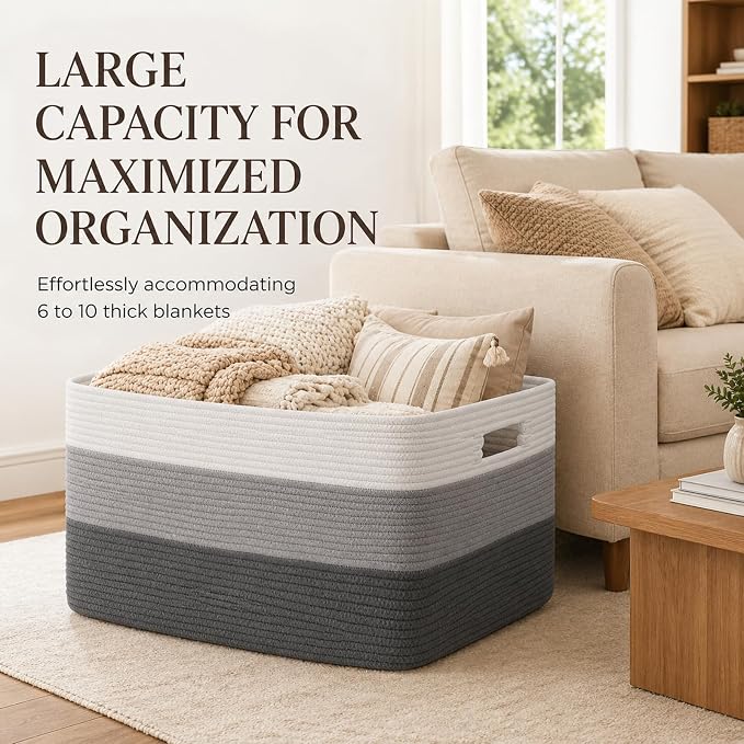 OIAHOMY Blanket Basket Laundry Basket Dog Toy Basket 75L Dark Grey | Large - Image 3