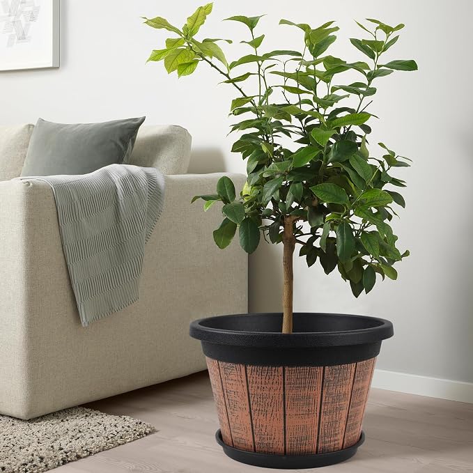 4 Pack 16 inch Plant Pots, Whiskey Barrel Planters - Image 5