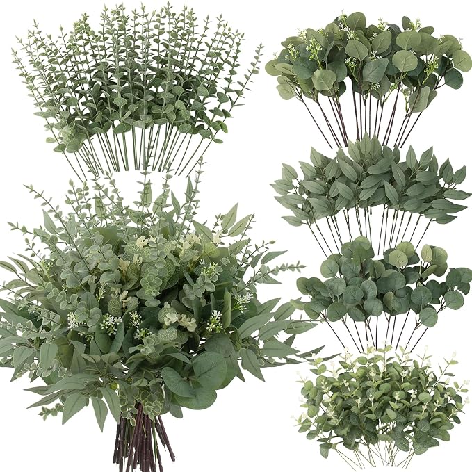 lovemoon 260 Pcs Artificial Mixed Eucalyptus Stems Bulk, 5 Kinds of Faux by Lovemoon