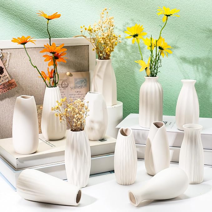 Yaomiao 5'' Small White Ceramic Bud Vases Bulk Set of 24 | Mini Flower Vase Bulk - Image 7
