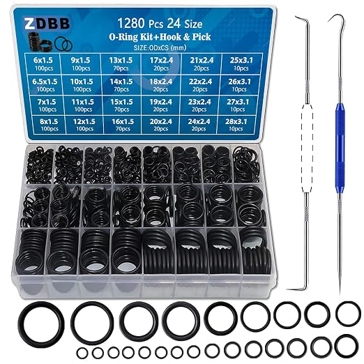 ZDBB 1280 Pcs 24 Size Rubber O-Ring Assortment Kit by ZDBB