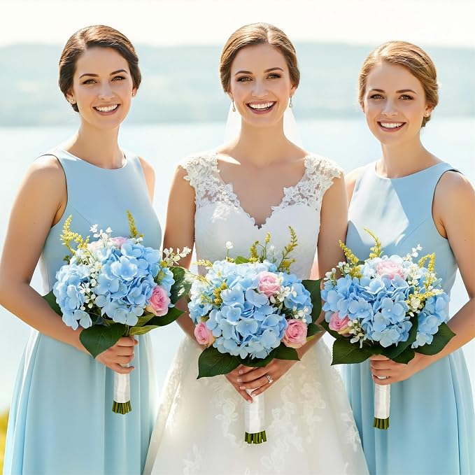 Auihiay 64Pcs Blue Hydrangea Artificial Flowers, Silk Hydrangeas Decor | - Image 2