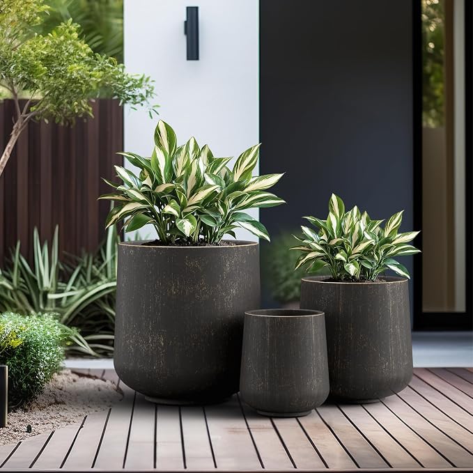 Kante Set of 3 Vintage BRN Concrete Curved Planters 16.5" 13" 9.4" Dia | - Image 4