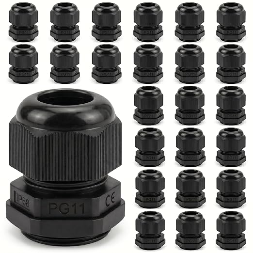 25 Pack Cable Gland Kit – IP68 Waterproof Nylon Cord Grip Connectors PG11 by Unknown