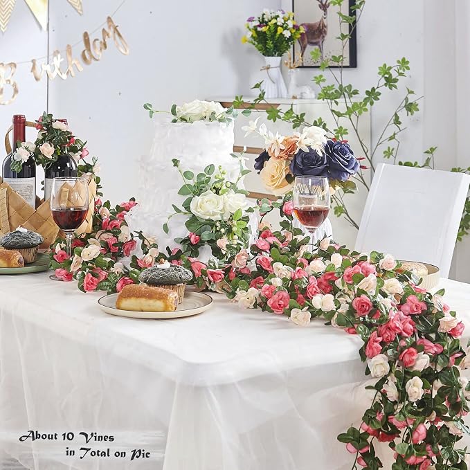 8Pcs x 8.2FT Artificial Flower Garland Floral Rose Vine Decor, Hanging Faux - Image 2