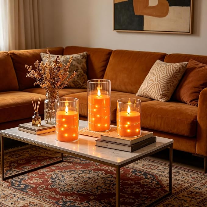 Da by 3 Pack Orange Transparent Acrylic Flameless Taper Candles, Flickering - Image 3