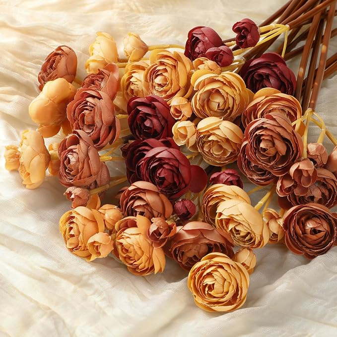 Alupssuc 30Pcs Ranunculus Artificial Flowers Fall Faux Silk Mini Ranunculus | - Image 7