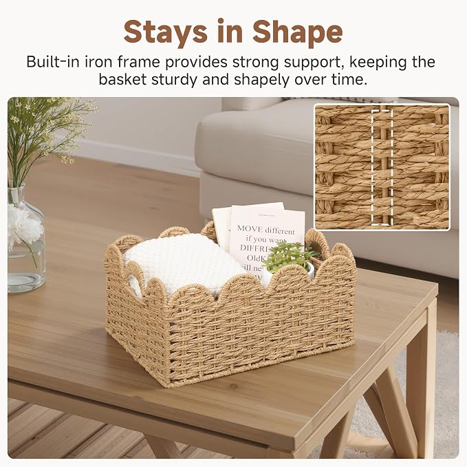 StorageWorks Scalloped Wicker Basket, Large Baskets - Image 5