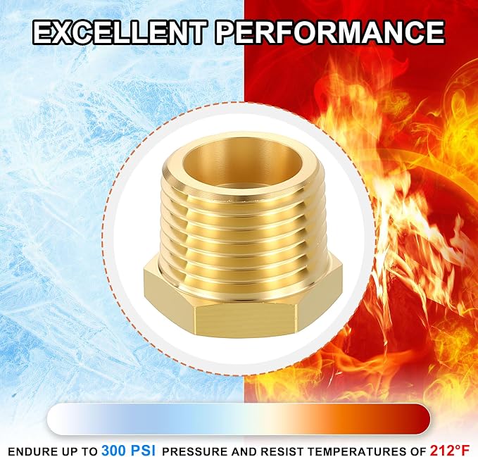 5 Pack Male to FeMale Adapters, 1/2" MNPT x 1/8" FNPT Threaded Brass Hex - Image 7