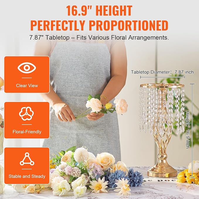 VEVOR 20PCS 43cm/16.9” Tall Crystal Wedding Flower Stand, Metal Wedding - Image 4