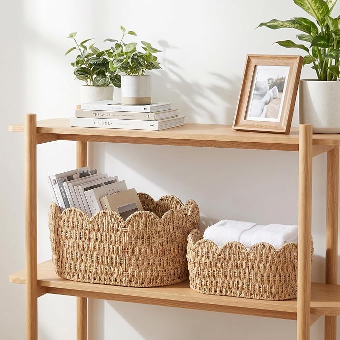 iEGrow Paper Rope Scalloped Basket, Cute Boho Oval Baby Baskets - Image 7
