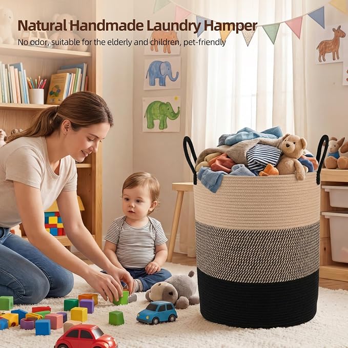 OIAHOMY 60L Nursery Hamper Laundry Basket Laundry Hamper Yellow/Black | - Image 5