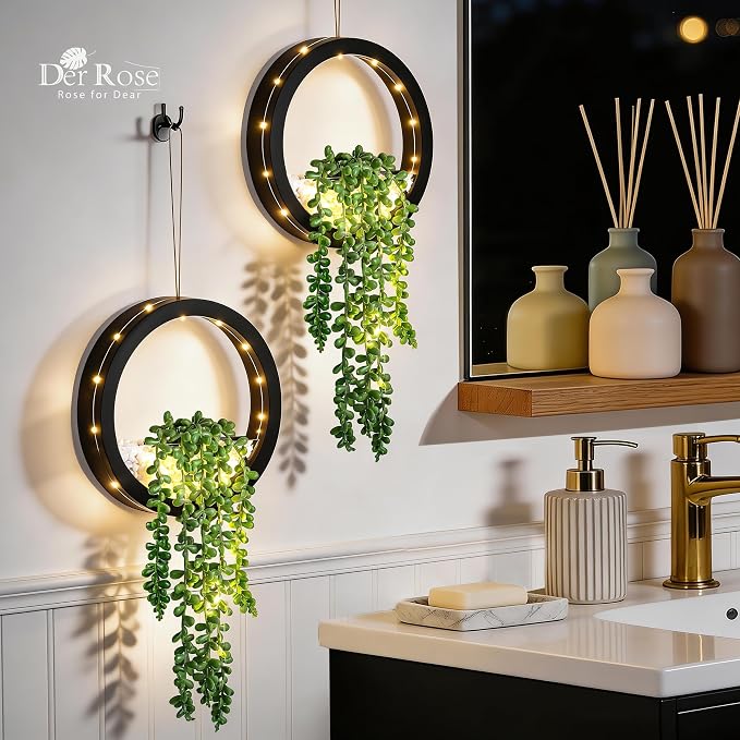 Der Rose 2 Pack Fake Lighted Hanging Succulent Plants - Image 7