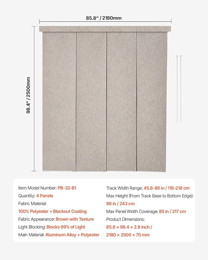 VEVOR Panel Track Blinds, Extendable Track from 45.8 in to 86 in W, Trimmable - Image 7