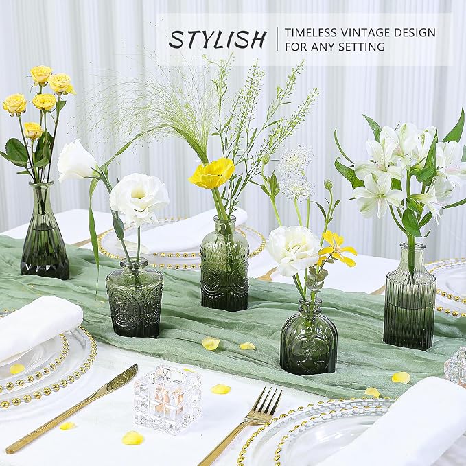 SUPMIND Glass Bud Vase Set of 5, Small Green Flower Vases - Image 3