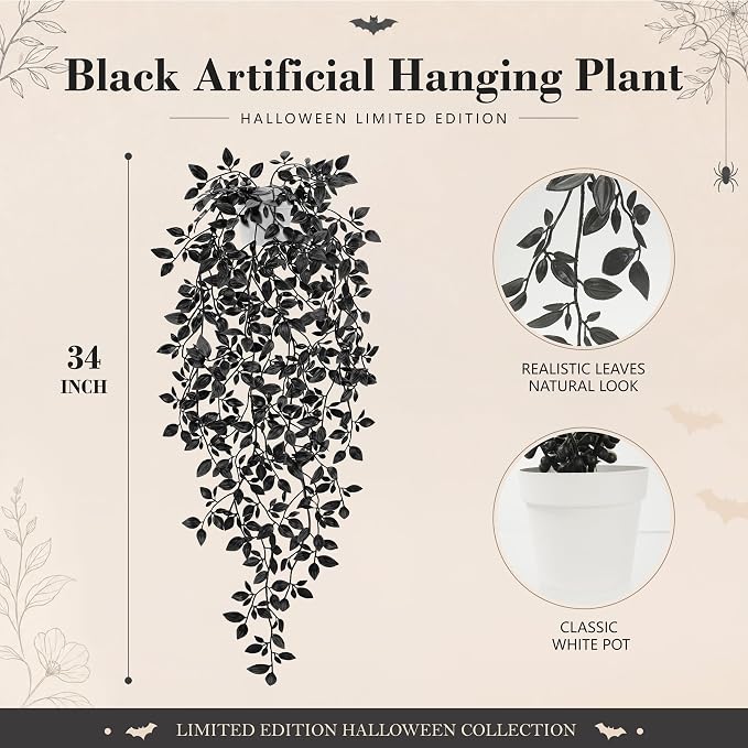 Der Rose Fake Hanging Plant for Halloween Bathroom Decor, Bookshelf Accent | - Image 2