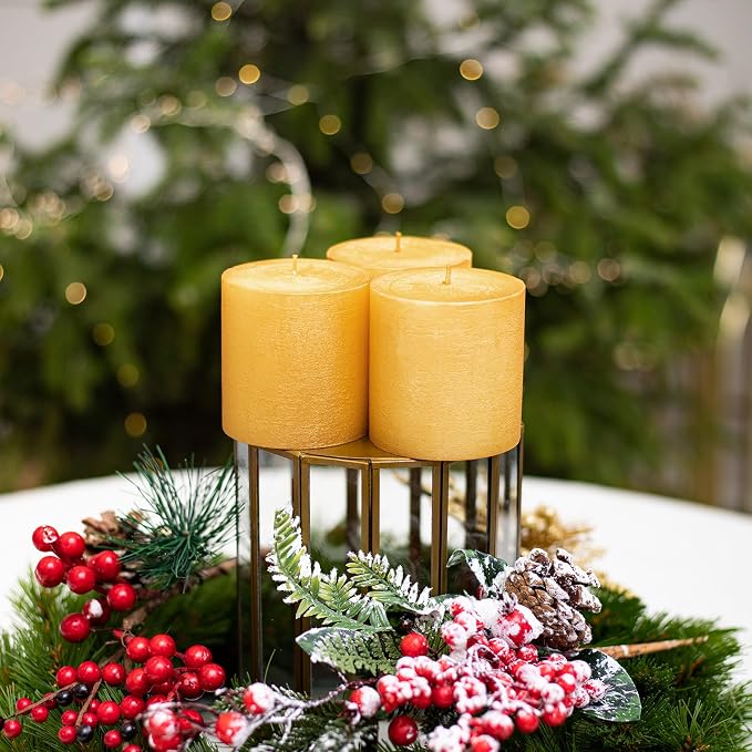 3x3 Inch Gold Pillar Candles Set of 3 - Image 4