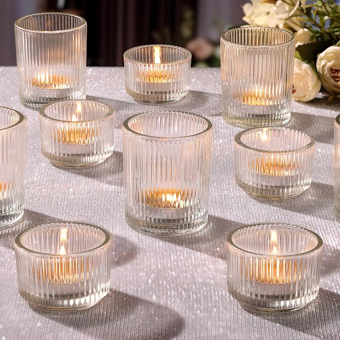 20pcs Assorted Ribbed Clear Votive & Tea Light Candle Holders, Glass Candle by NITIME