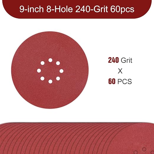 9 inch Sanding Discs 240 Grit 8 Holes Hook and Loop Sandpaper - Image 2
