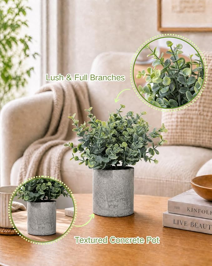 Velener Set of 3 Small Fake Plants Eucalyptus, Artificial Plants Indoor - Image 4