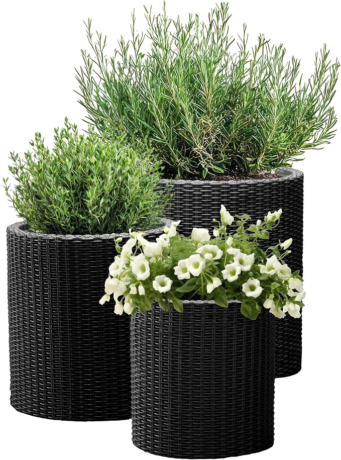 Keter Cylinder Set of 3 Rattan Resin Planter by Unknown