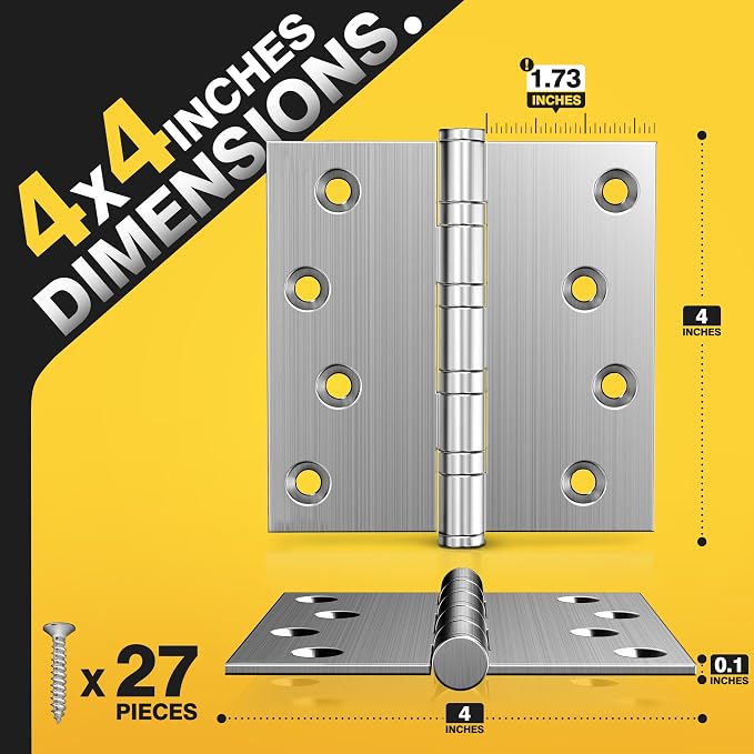 KOLET Ball Bearing Door Hinges, 4 x 4 Inches, Brushed Nickel, 3 Pack | Square - Image 3