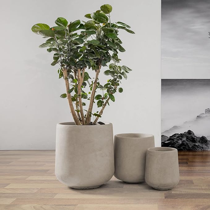 Kante Set of 3 Weathered Concrete Curved Planters 16.5" 13" 9.4" Dia | Drainage - Image 6