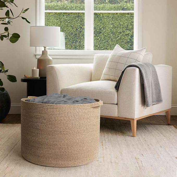 115L Extra Large Storage Basket, 23.6"x15.7" Woven Cotton Rope Basket, Giant - Image 4