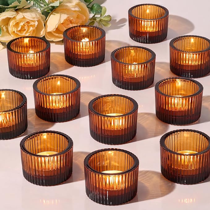 12 Pack Tealight Amber Candle Holders, Votive Tea Light Candle Holder | heat by LOVELIGHTLOVELIFE