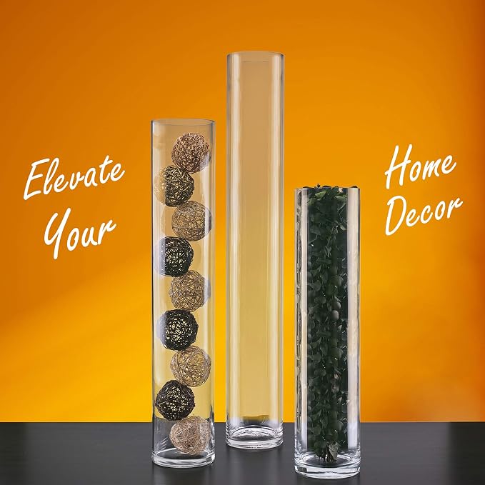 CYS EXCEL Cylinder Clear Glass Vase | Multiple Size Choices Glass Flower Vase - Image 8