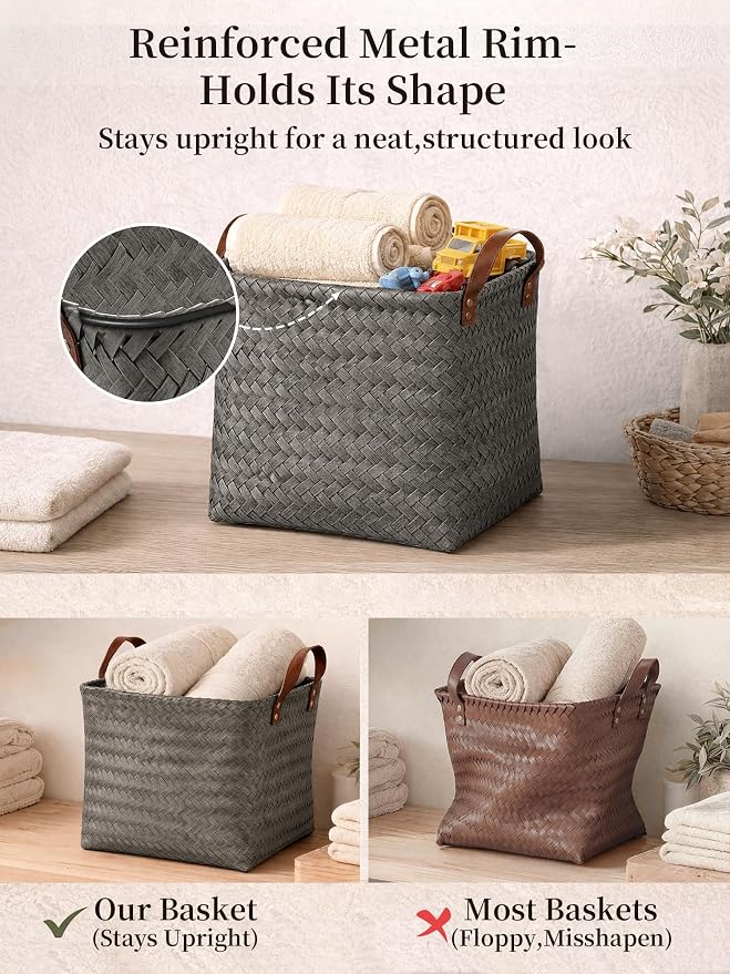 Wicker Storage Baskets, 4 Pack Woven Baskets - Image 5
