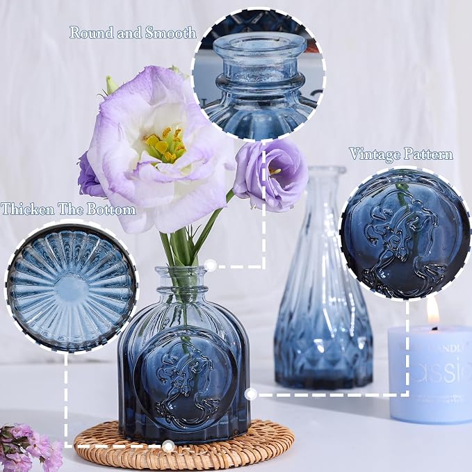 UPBUD Glass Blue Bud Vases Set of 5, Mini Flower Vase - Image 5