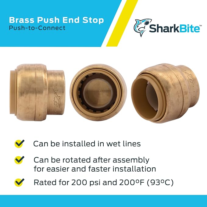SharkBite 3/4 Inch Push Cap, Push to Connect Brass Plumbing Fitting, PEX Pipe - Image 4