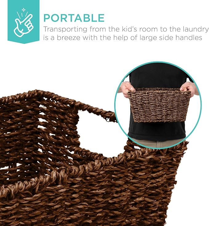 Best Choice Products Rustic Set Of 4 Multipurpose Stackable Seagrass Storage - Image 4