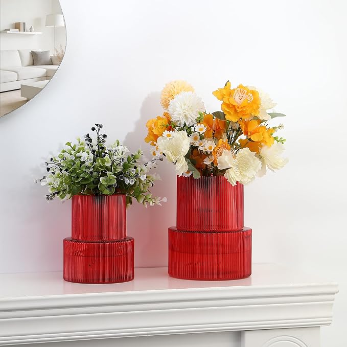 Ribbed Glass Vases for Bouquet, Modern Vase for Living Room, Coffe Table - Image 5