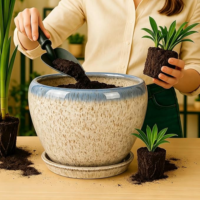 Deep Dream 10 Inch Plant Pot- Ceramic Planter Pot Round Plant Pots - Image 4