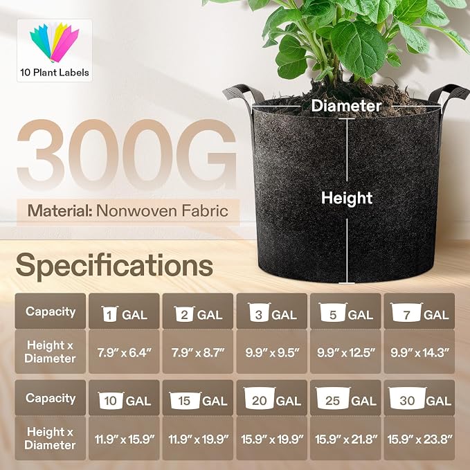 VIVOSUN 5-Pack 1 Gallon Plant Grow Bags Fabric Pots - Image 9
