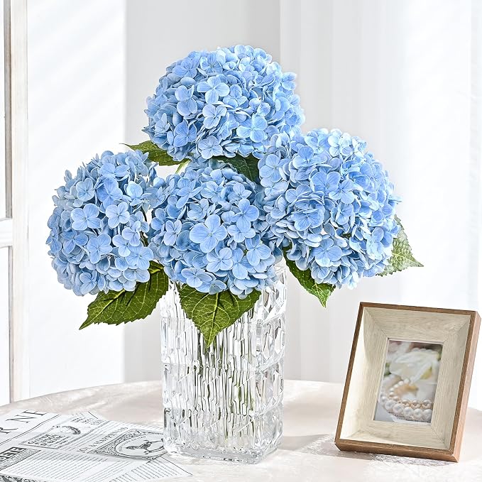 5Pcs 21in Hydrangea Artificial Flowers, Latex Real Touch Hydrangeas | Lifelike - Image 2