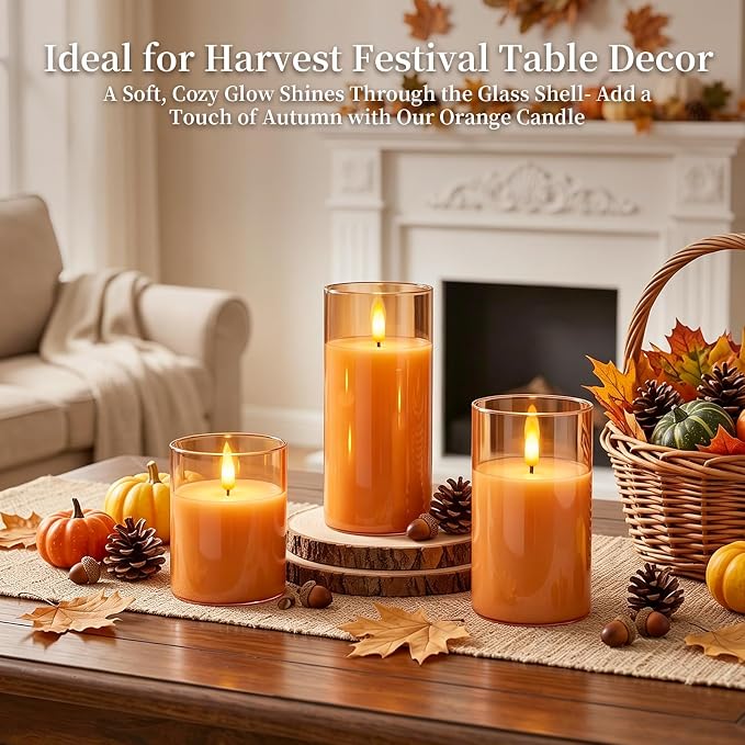 Amagic Orange Halloween Glass Flameless LED Pillar Candle - Image 3