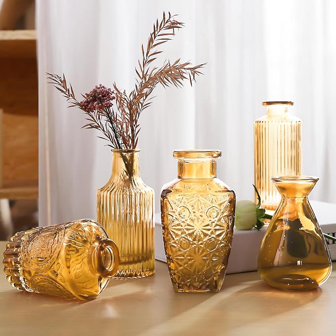 20 Pcs Amber Gold Glass Bud Vases- Set Amber Gold Small Vases - Image 4